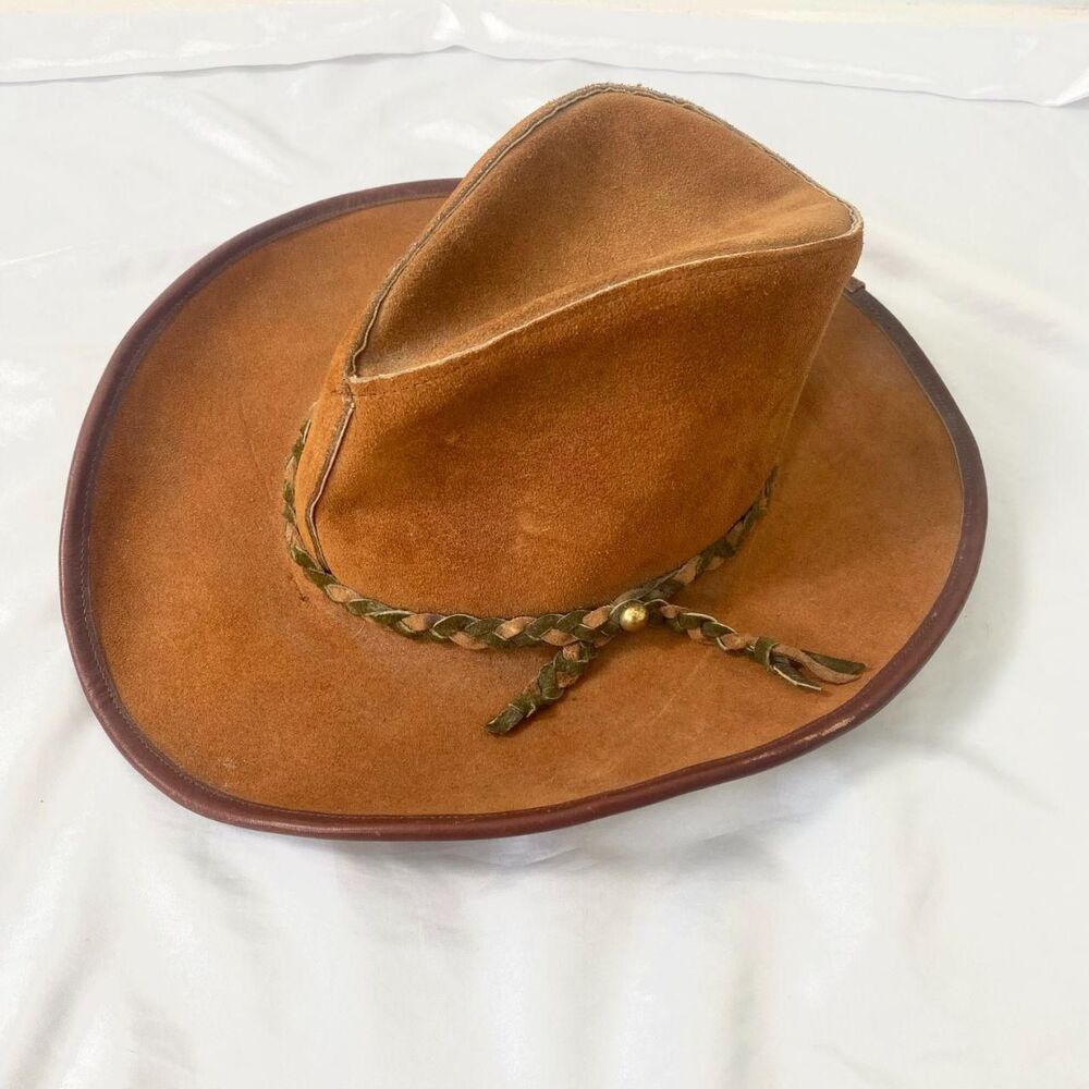 Vintage Brown Suede Leather Tassel Cowboy Cowgirl Western Hat